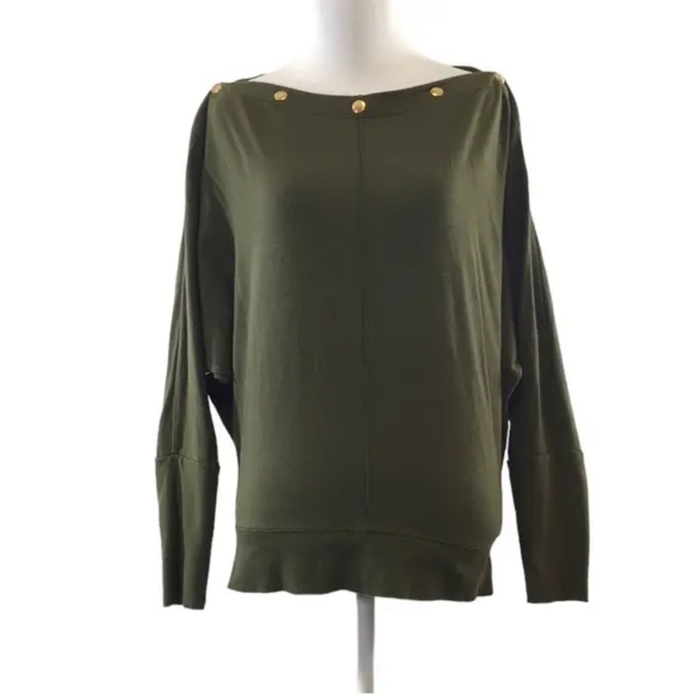 Stella Dot green gold button shirt